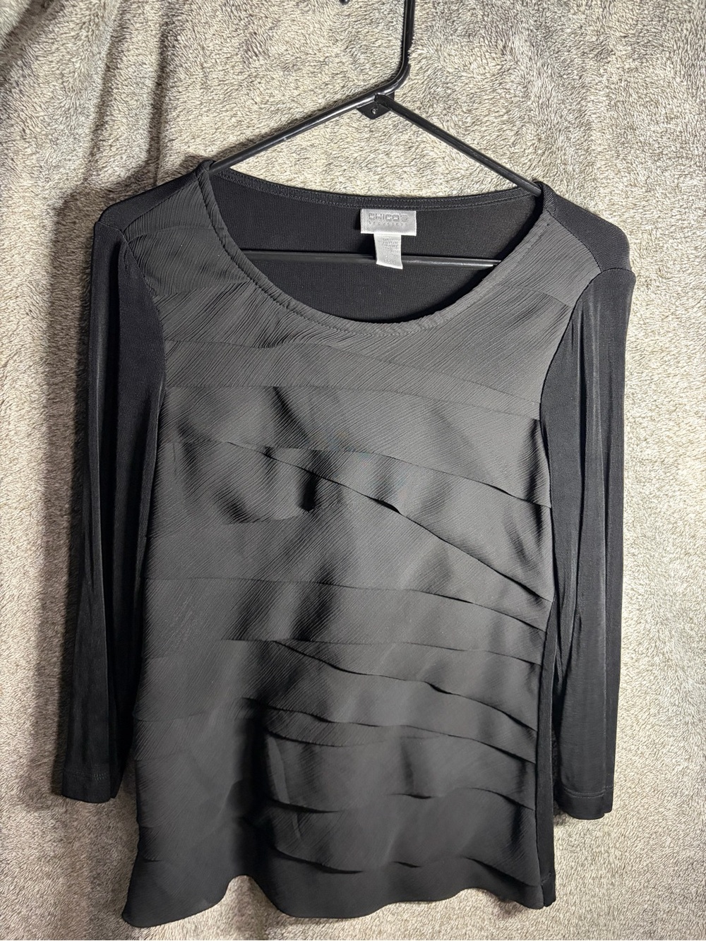 Chico's Black Layered Front Long Sleeve Tee